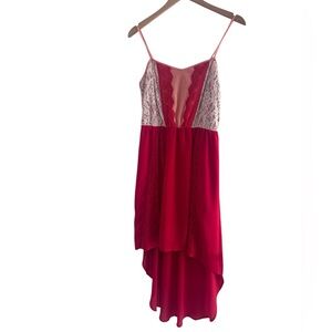 High Low Red and Peach Lace Dress - Medium